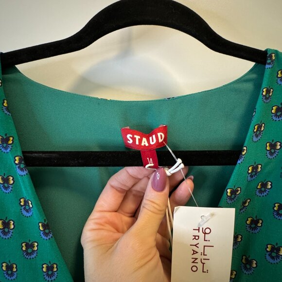 NWT STAUD Green Print Mini Dress - Size 14, Green Blue - Picture 10 of 14